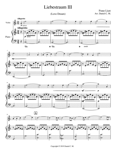 Liebestraum For Violin And Piano Simplified Page 2