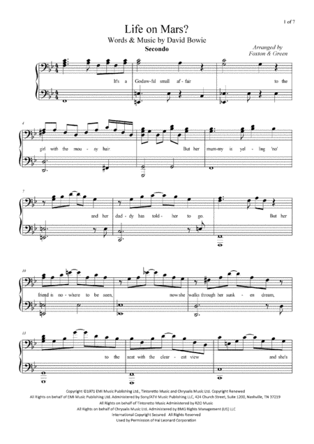 Life On Mars Piano Duet 4 Hands 1 Piano Page 2
