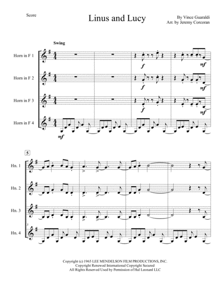 Linus And Lucy For French Horn Quartet Page 2