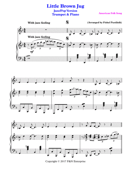 Little Brown Jug For Trumpet And Piano With Improvisation Page 2