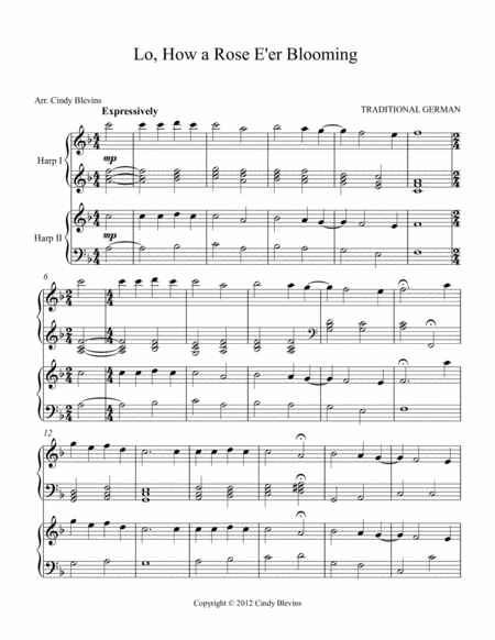 Lo How A Rose E Er Blooming Arranged For Harp Duet Page 2