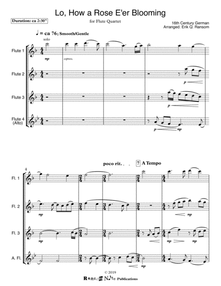 Lo How A Rose E Er Blooming For Flute Quartet Page 2