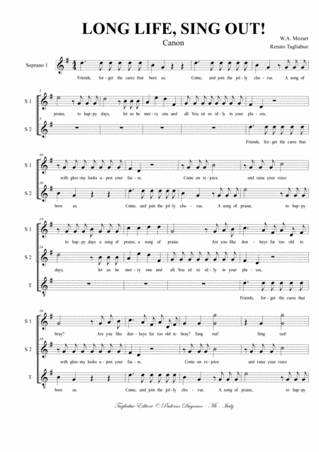 Long Life Sing Out Mozart Canon Arr For Sstb Page 2