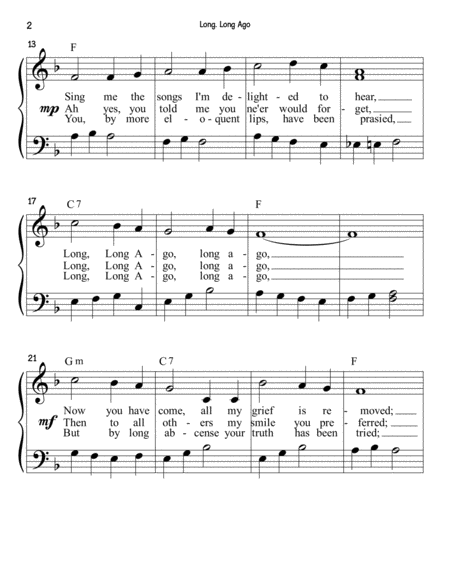 Long Long Ago Piano Solo With Lyrics Early Intermediate Page 2