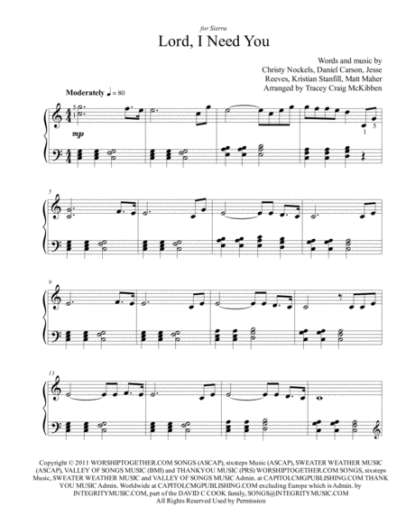 Lord I Need You Easy Piano Page 2