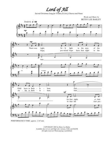 Lord Of All Sacred Original Christmas Song For Ssaa Treble Chorus And Piano Page 2