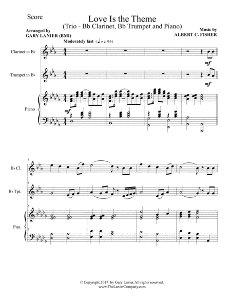 Love Is The Theme Trio Bb Clarinet Bb Trumpet Piano With Score Part Page 2