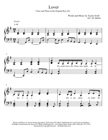 Lover By Taylor Swift For Voice And Piano Original Key Page 2