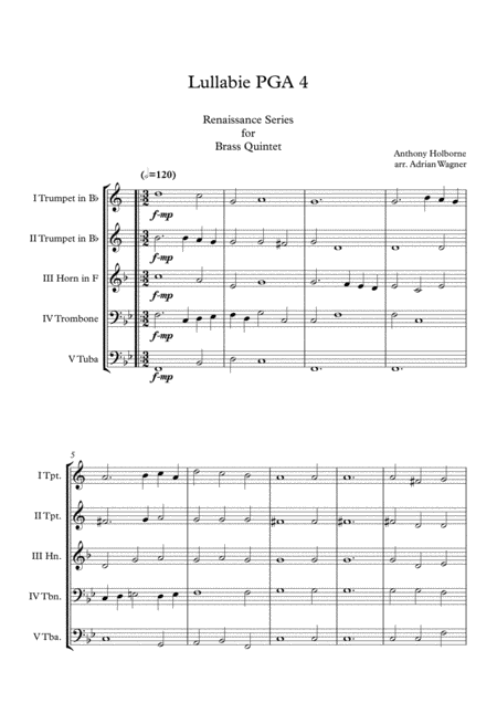 Lullabie Pga 4 Anthony Holborne Brass Quintet Arr Adrian Wagner Page 2