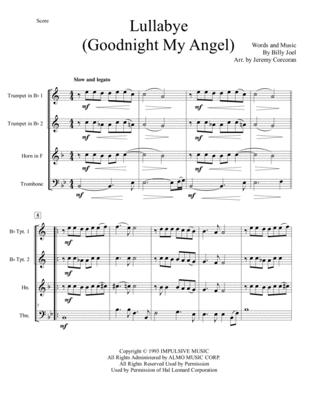 Lullabye Goodnight My Angel For Brass Quartet Page 2