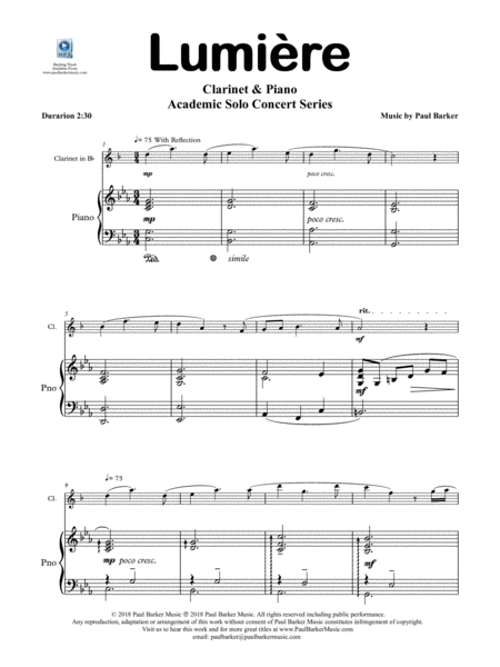 Lumire For Clarinet Piano Score Parts Page 2