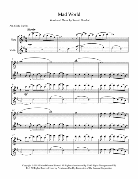 Mad World Arranged For Flute And Violin Page 2