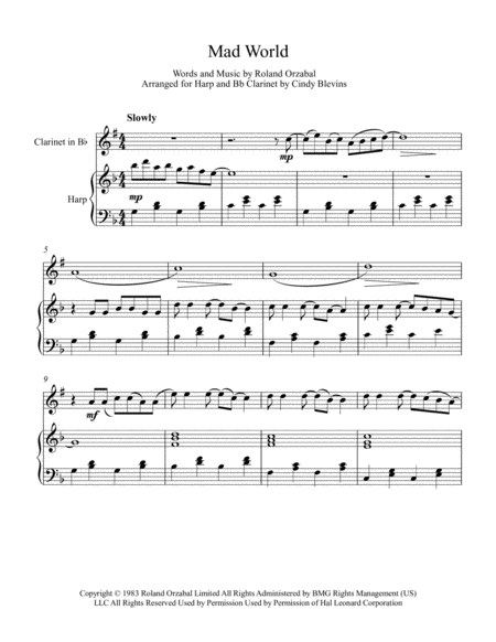 Mad World Arranged For Harp And Bb Clarinet Page 2