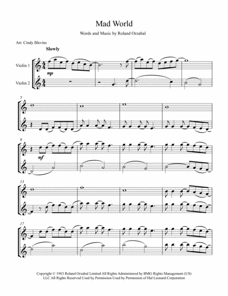 Mad World Arranged For Violin Duet Page 2