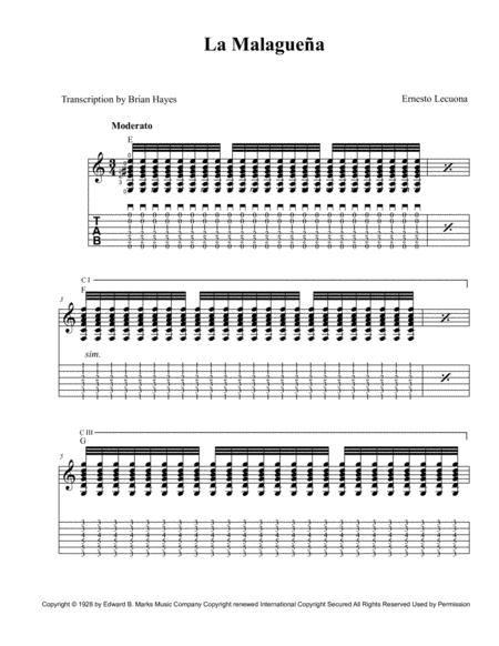 Malaguena For Guitar With Tablature Page 2