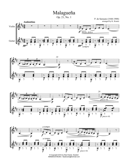 Malaguena Op 21 No 1 For Violin And Guitar Page 2