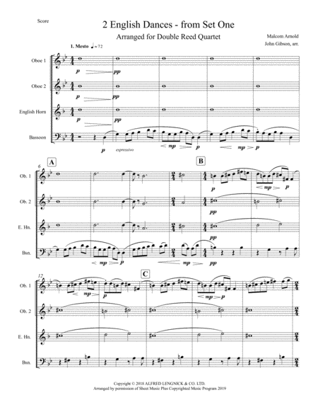 Malcolm Arnold 2 English Dances From Set 1 Arr For Double Reed Quartet Page 2