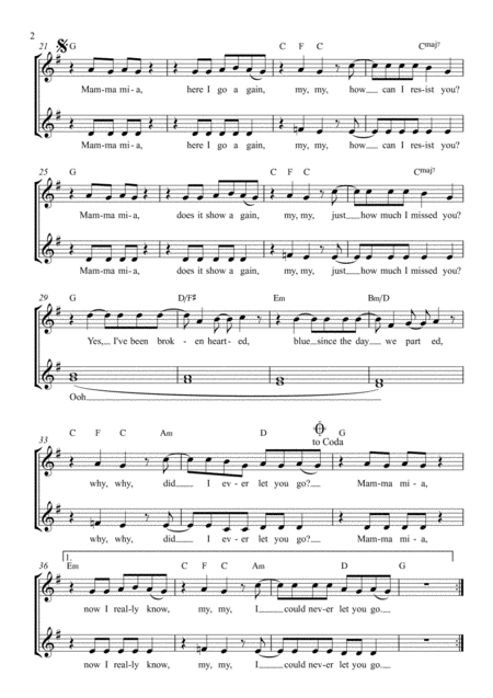 Mamma Mia Leadsheet Easy Three Part Choral Page 2