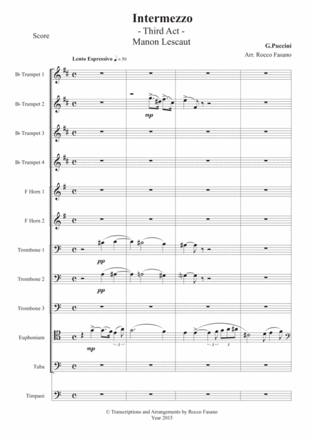 Manon Lescaut Intermezzo Third Act For Eleven Brass Ensemble And Timpani Page 2