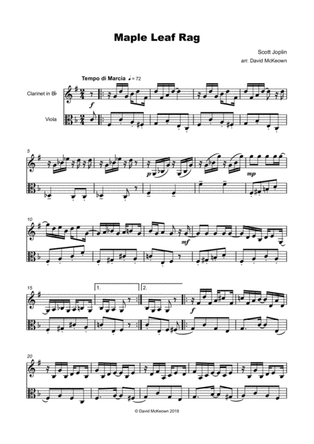 Maple Leaf Rag By Scott Joplin Clarinet And Viola Duet Page 2