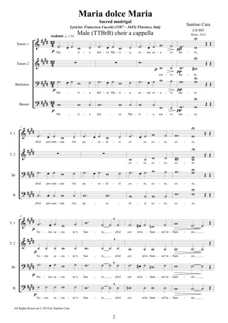 Maria Dolce Maria Sacred Madrigal For Male Ttbrb Choir A Cappella Page 2