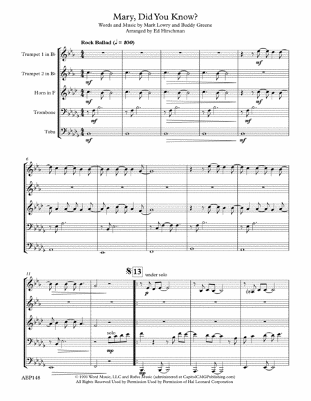 Mary Did You Know Brass Quintet Page 2