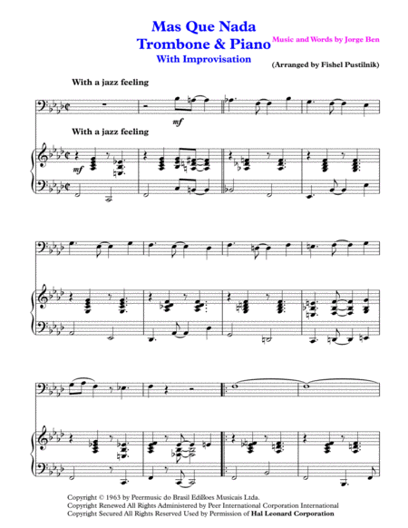 Mas Que Nada For Trombone And Piano Jazz Pop Version With Improvisation Page 2