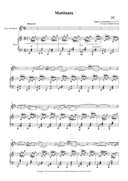 Mattinata For Bb Tenor Saxophone Piano Page 2