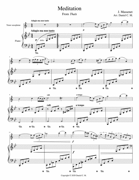 Meditation For Tenor Saxophone And Piano Easy Page 2