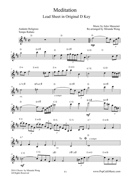 Meditation From Thais Lead Sheet In Original D Key Page 2