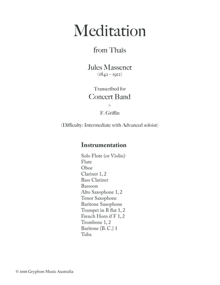 Meditation From Thas By Jules Massenet Transcribed For Flute Or Violin With Concert Band Page 2