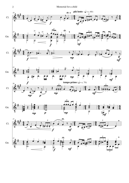 Memorial For A Child For Clarinet And Guitar Page 2