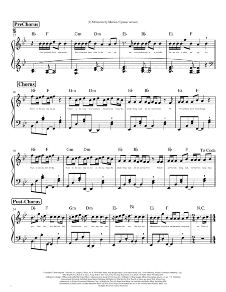 Memories By Maroon 5 Piano Version Page 2