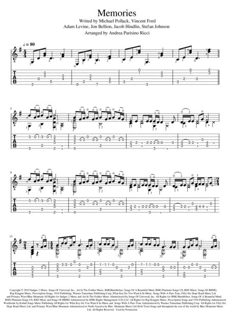 Memories Maroon 5 Fingerstyle Solo Guitar Tab Page 2