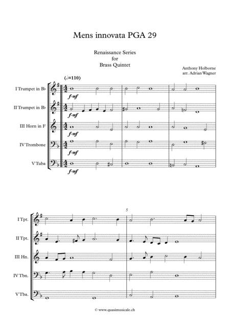 Mens Innovata Pga 29 Anthony Holborne Brass Quintet Arr Adrian Wagner Page 2