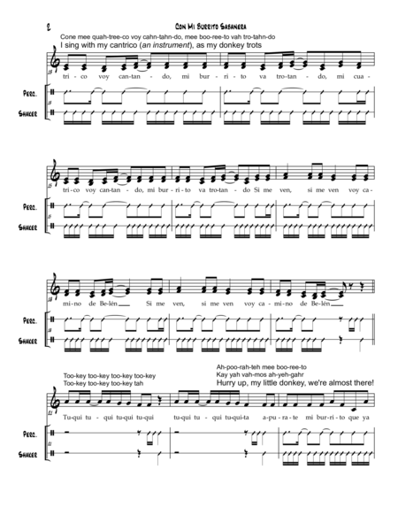 Mi Burrito Sabanero A Villancico Christmas Carol For 2 Or 3 Part Choir And Percussion Page 2