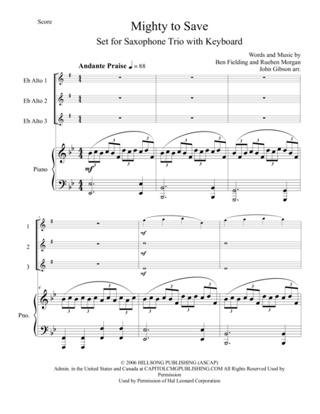 Mighty To Save For Saxophone Trio With Keyboard Page 2