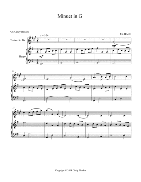 Minuet In G Arranged For Harp And Bb Clarinet Page 2