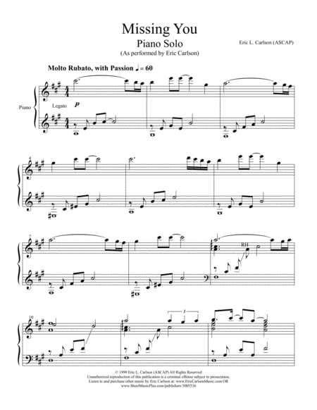 Missing You Piano Solo By Eric Carlson Page 2