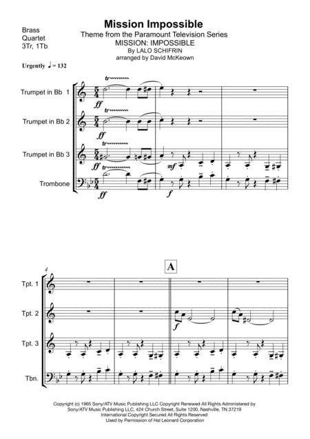 Mission Impossible Theme Brass Quartet For 3 Trumpets And 1 Trombone Page 2