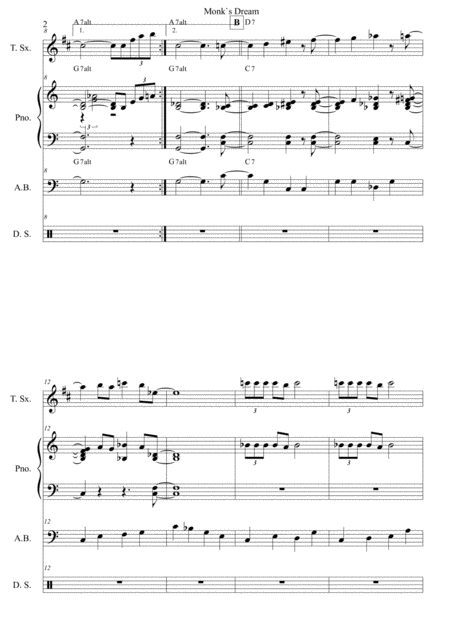 Monks Dreamt Monk Score And Individual Parts Tenor Sax Piano Bass Page 2