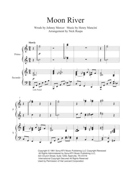 Moon River 1 Piano 4 Hands Advanced Intermediate Page 2