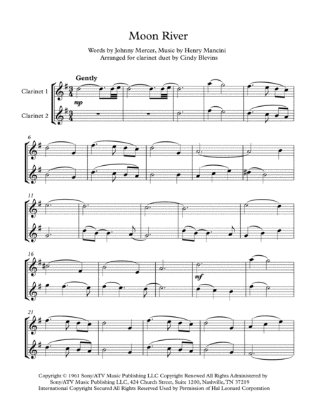 Moon River Arranged For Clarinet Duet Page 2