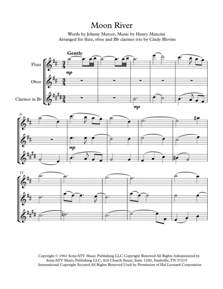 Moon River Arranged For Flute Oboe And Bb Clarinet Page 2