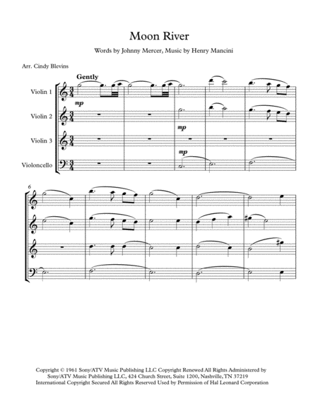 Moon River For Three Violins And Cello Page 2