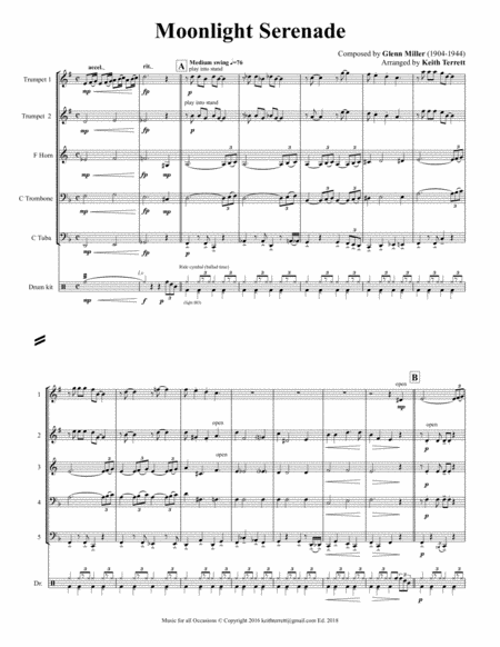 Moonlight Serenade For Brass Quintet Jazz For 5 Brass Series Page 2