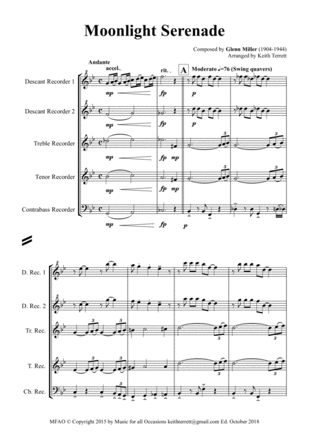 Moonlight Serenade For Recorder Quintet Jazz For 5 Wind Series Page 2