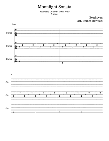 Moonlight Sonata Beginning Guitar Tab 3 Parts Page 2