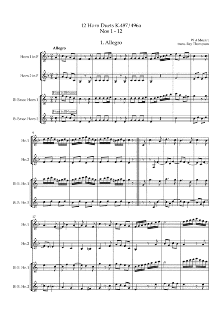 Mozart 12 Horn Duets K 487 496a Nos 1 To 12 Both In Original Keys And Transposed To Horns In F Horn Duet Page 2