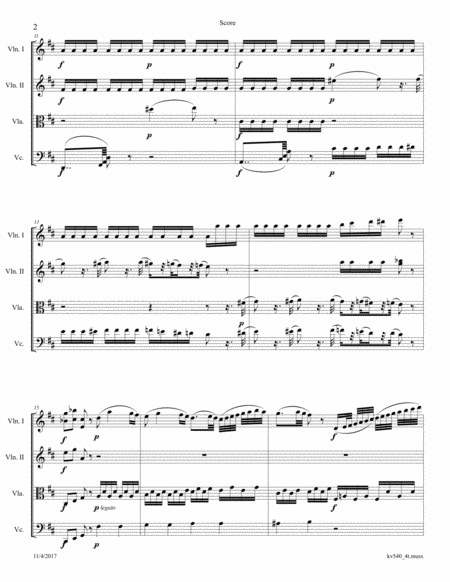 Mozart Adagio For Piano In B Minor K 540 Transcribed For String Quartet Page 2